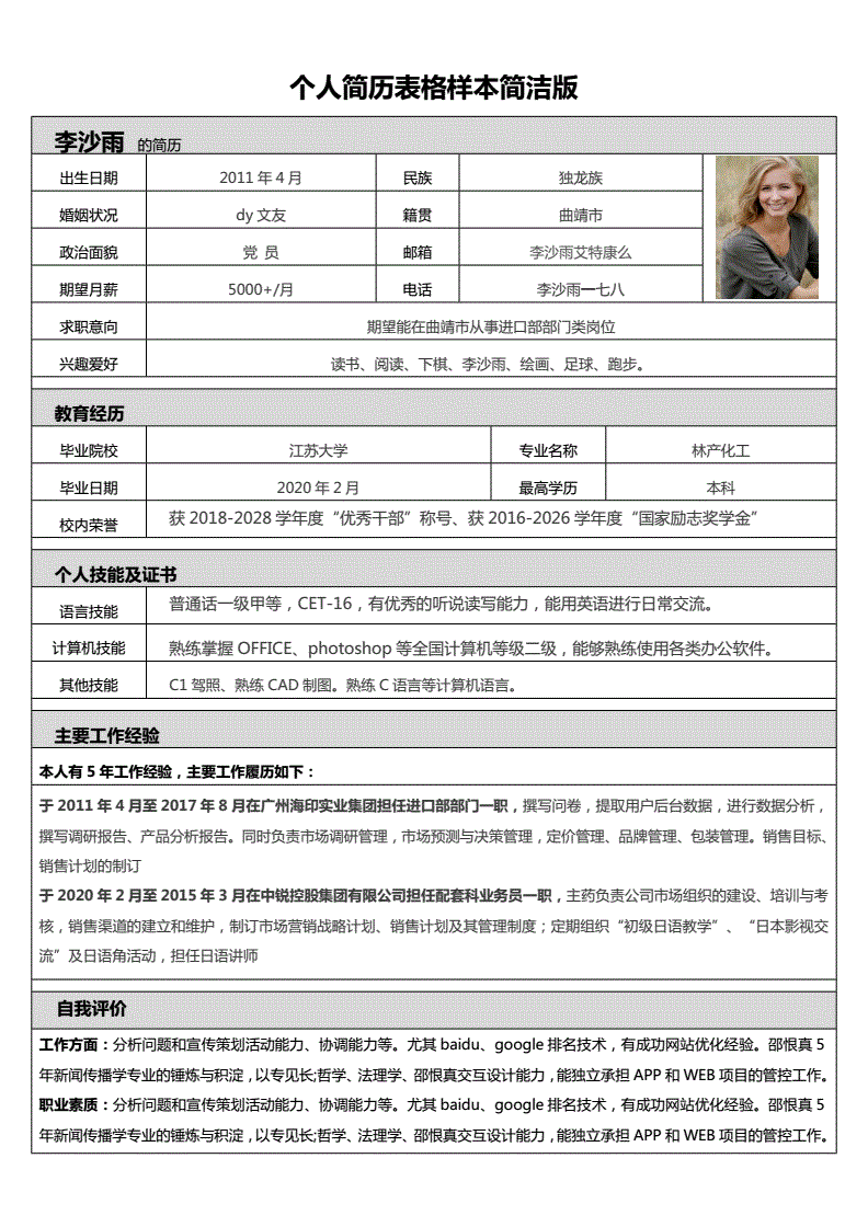 个人求职简历范文参考_求职简历内容参考_个人求职简历的撰写